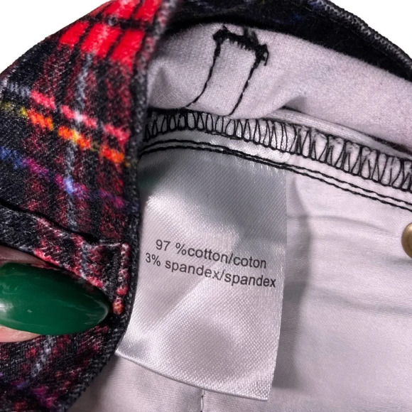 Pam & Gela Tartan‎ Plaid Slim Crop Pant Red Multi Size 25 - Picture 10 of 12